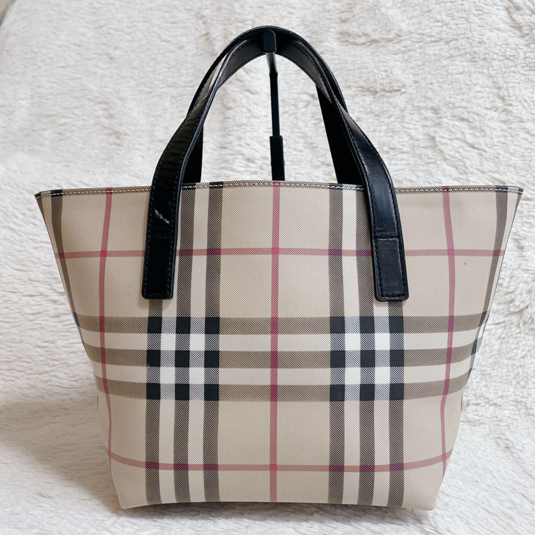 BURBERRY LONDON Hand Bag Tote Purse Nova Check PVC Leather Beige Black Authentic