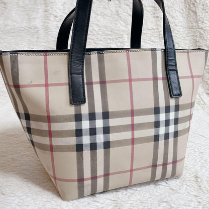 BURBERRY LONDON Hand Bag Tote Purse Nova Check PVC Leather Beige Black Authentic