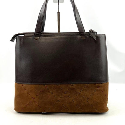 BURBERRY Hand Bag Tote Purse Leather Suede Brown Authentic