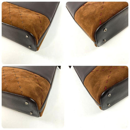 BURBERRY Hand Bag Tote Purse Leather Suede Brown Authentic