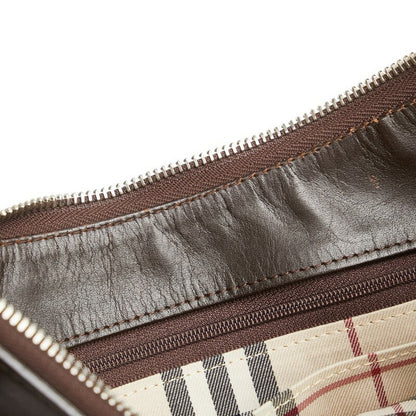 BURBERRY Shoulder Bag Purse Nova Check Leather Brown Authentic