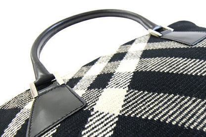 BURBERRY Hand Bag Tote Purse Nova Check Wool Leather Black Beige Authentic
