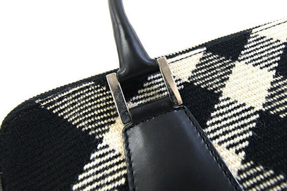 BURBERRY Hand Bag Tote Purse Nova Check Wool Leather Black Beige Authentic