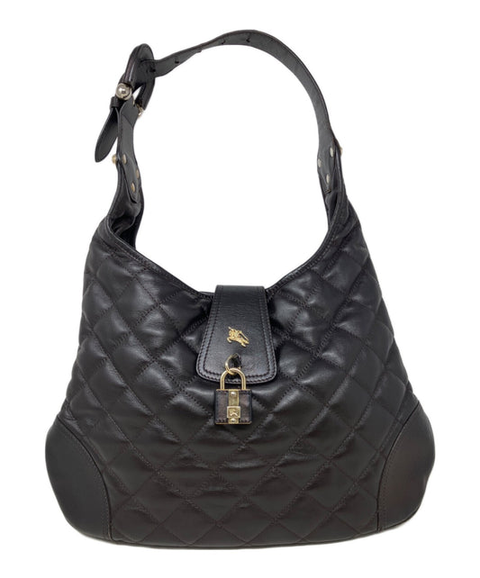 BURBERRY Hand Shoulder Bag Tote Purse Nova Check Quilting Dark Brown Authentic