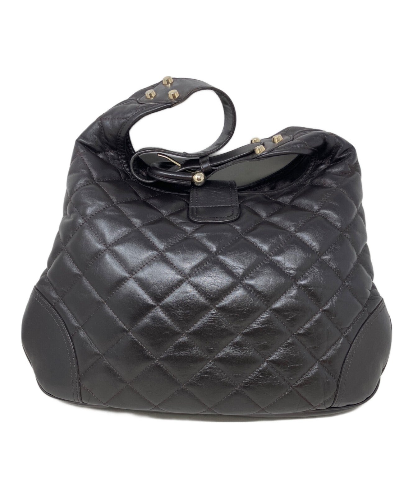 BURBERRY Hand Shoulder Bag Tote Purse Nova Check Quilting Dark Brown Authentic