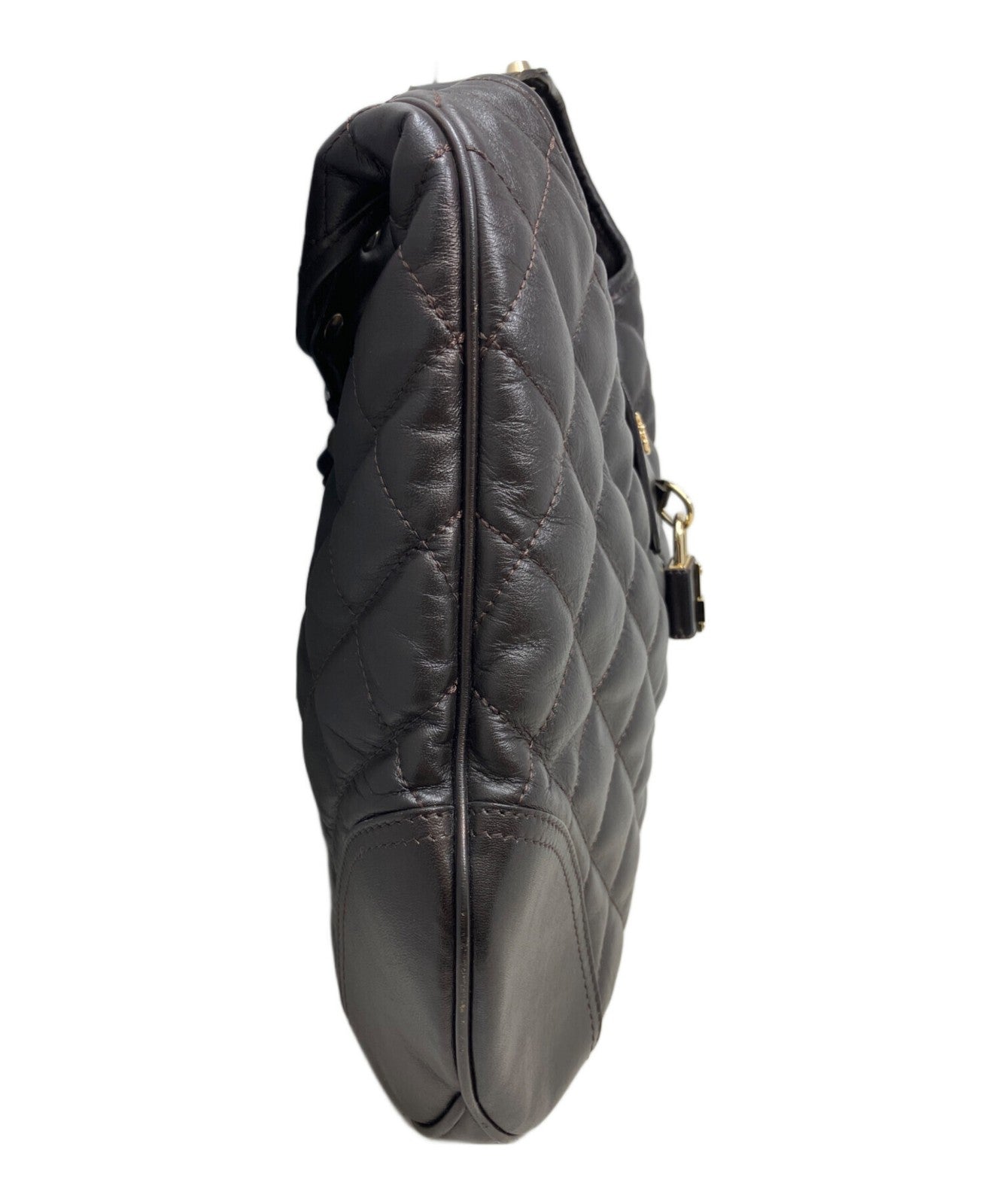 BURBERRY Hand Shoulder Bag Tote Purse Nova Check Quilting Dark Brown Authentic