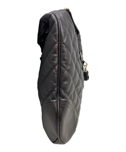 BURBERRY Hand Shoulder Bag Tote Purse Nova Check Quilting Dark Brown Authentic
