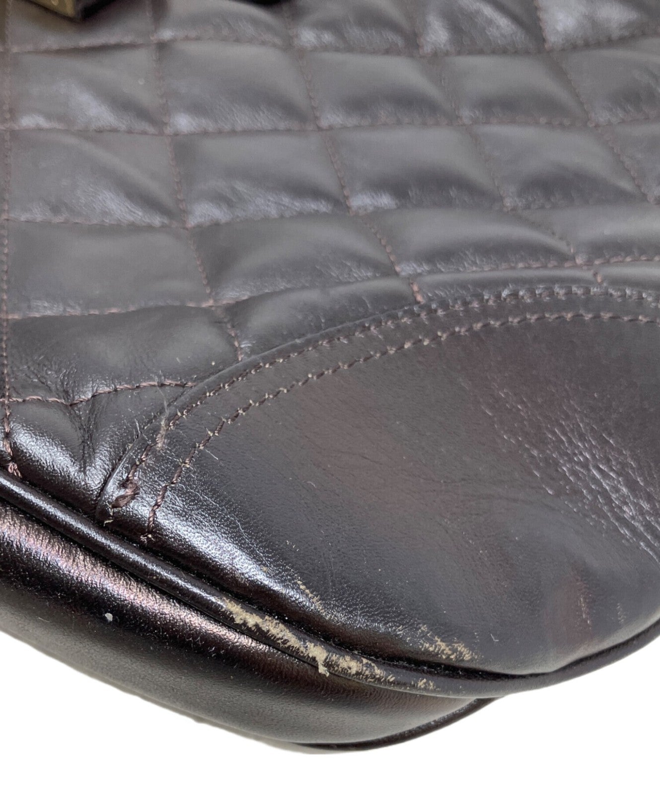 BURBERRY Hand Shoulder Bag Tote Purse Nova Check Quilting Dark Brown Authentic