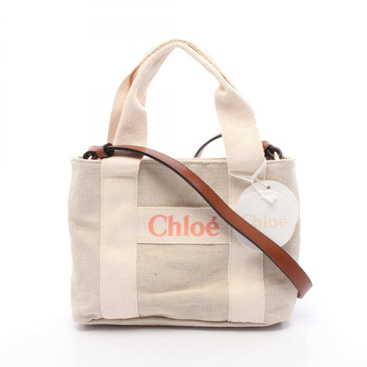 Chloe Hand Bag Tote Purse Logo Canvas Beige Authentic