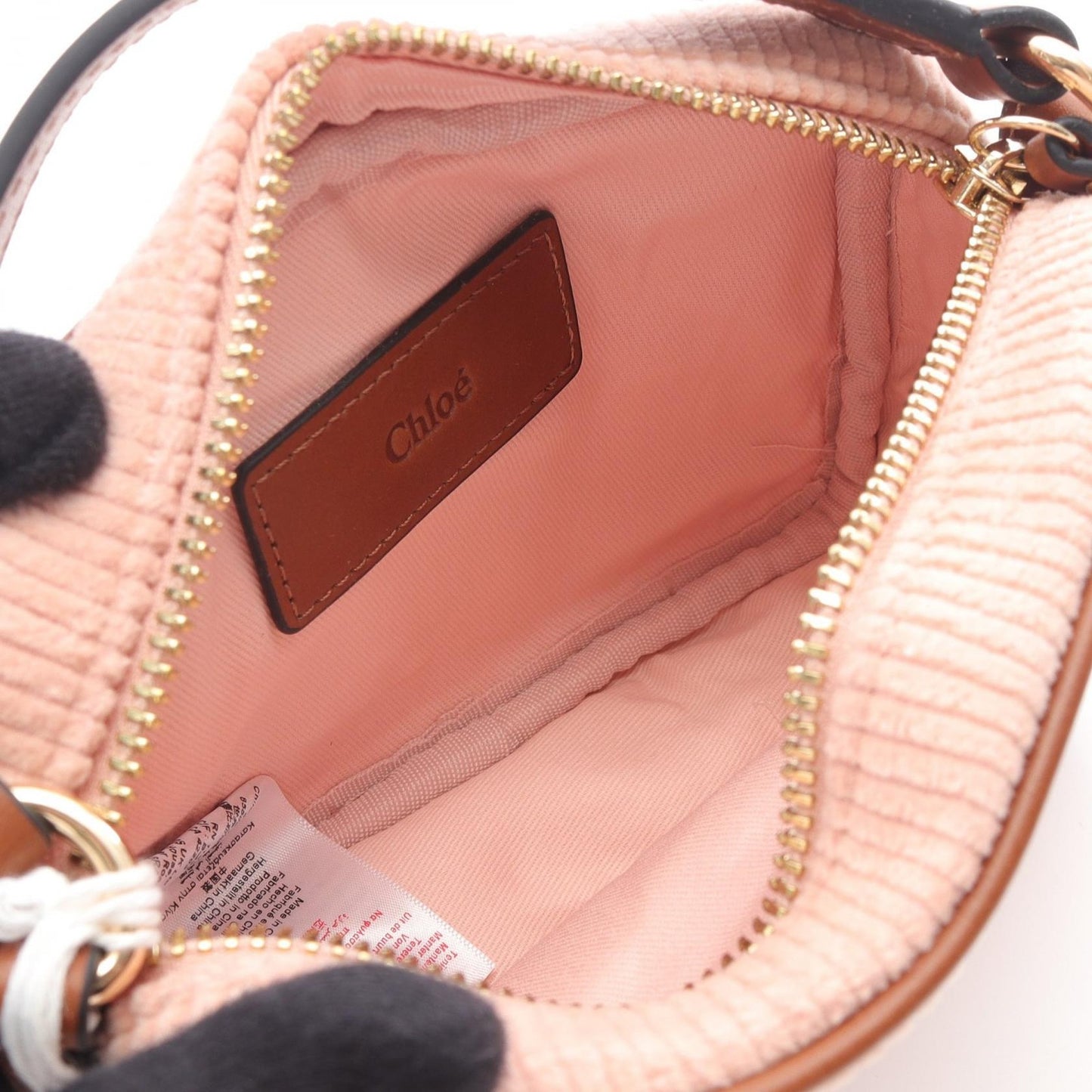 Chloe Shoulder Bag Purse Logo Leather Canvas Corduroy Pink Brown Authentic
