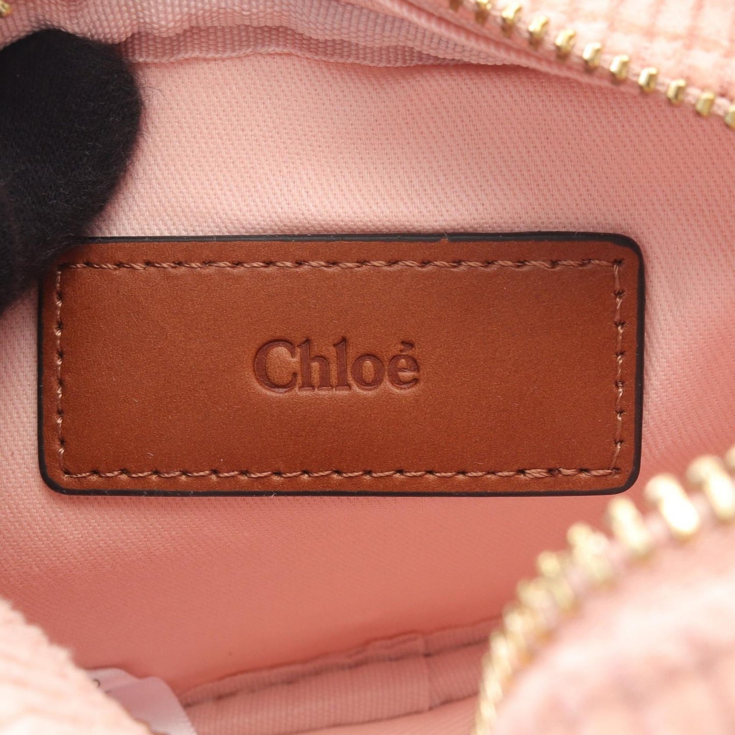 Chloe Shoulder Bag Purse Logo Leather Canvas Corduroy Pink Brown Authentic