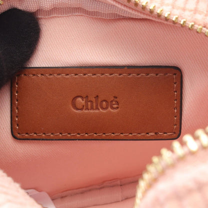 Chloe Shoulder Bag Purse Logo Leather Canvas Corduroy Pink Brown Authentic