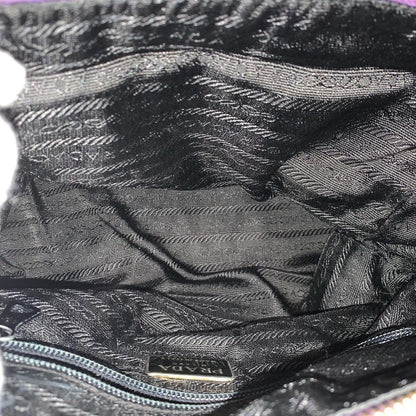 PRADA Shoulder Bag Purse Logo Chain Nylon Leather Purple Authentic