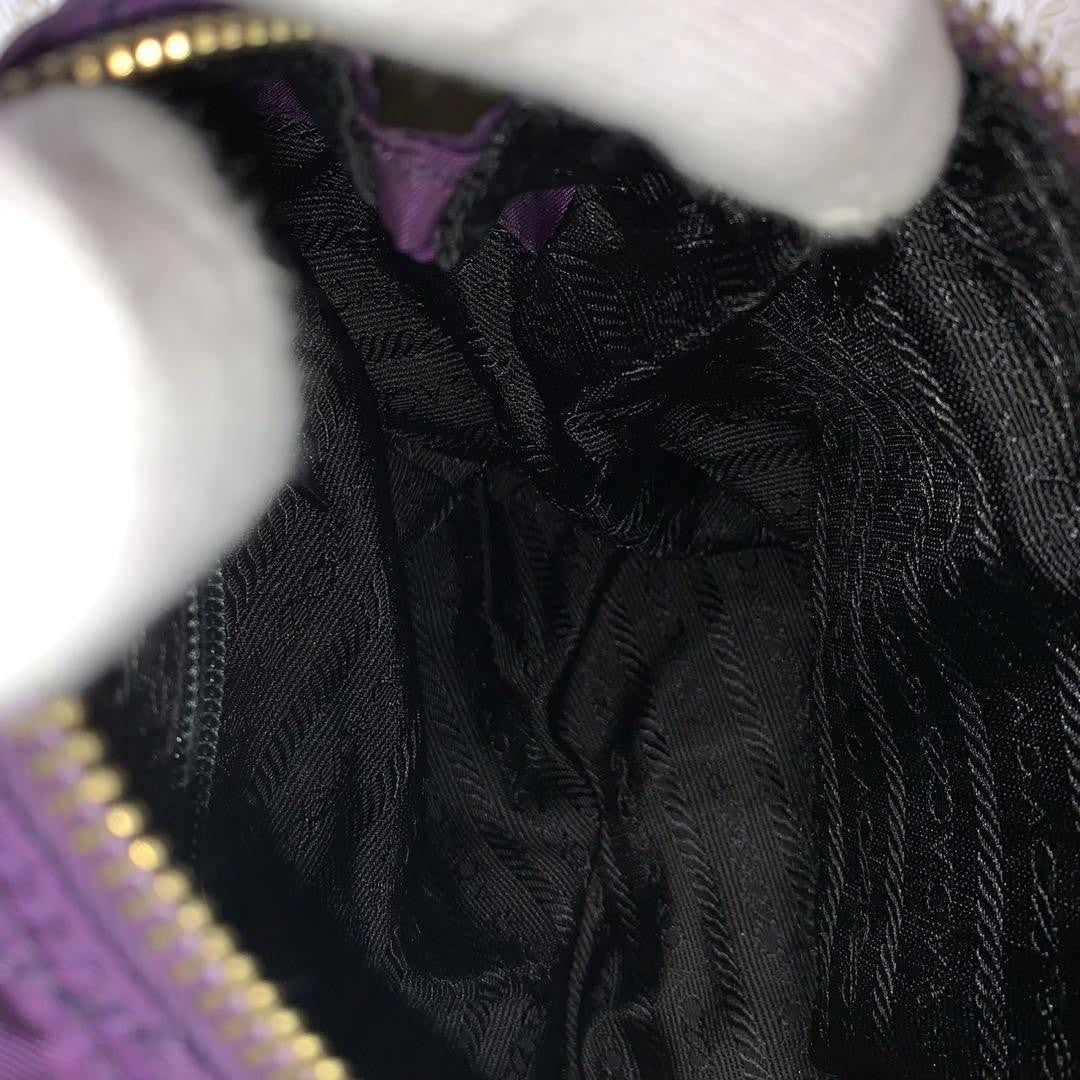 PRADA Shoulder Bag Purse Logo Chain Nylon Leather Purple Authentic