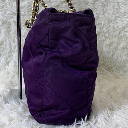 PRADA Shoulder Bag Purse Logo Chain Nylon Leather Purple Authentic