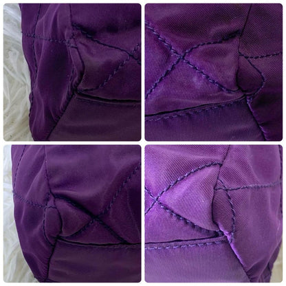 PRADA Shoulder Bag Purse Logo Chain Nylon Leather Purple Authentic
