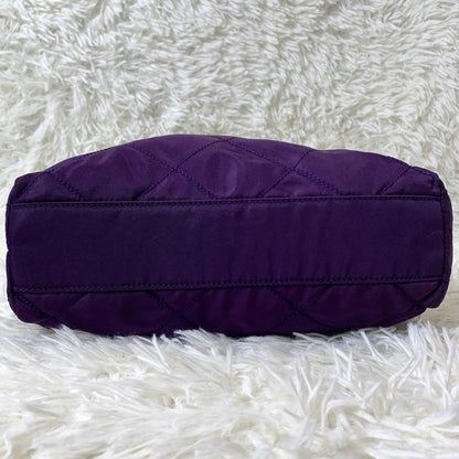 PRADA Shoulder Bag Purse Logo Chain Nylon Leather Purple Authentic