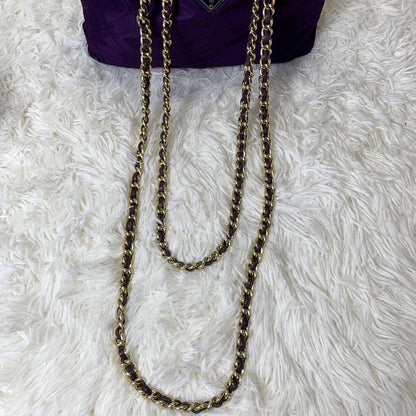 PRADA Shoulder Bag Purse Logo Chain Nylon Leather Purple Authentic