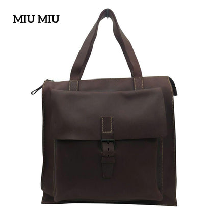 MIU MIU Hand Bag Tote Purse Leather Dark Brown Authentic