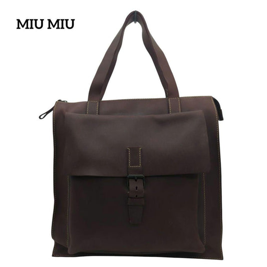 MIU MIU Hand Bag Tote Purse Leather Dark Brown Authentic