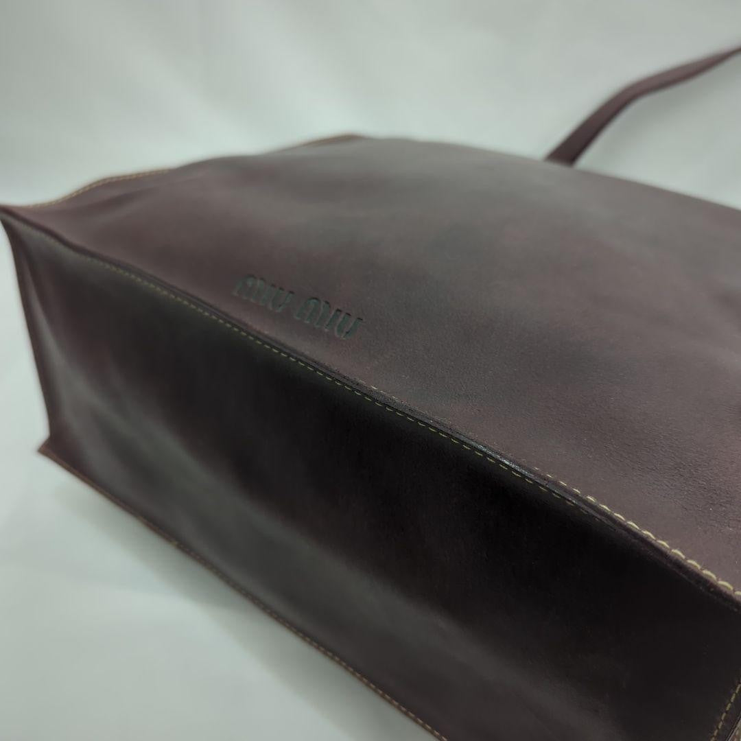 MIU MIU Hand Bag Tote Purse Leather Dark Brown Authentic