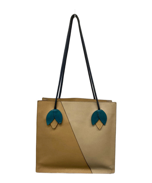 MIU MIU Hand Bag Tote Purse Leather Brown Beige Authentic