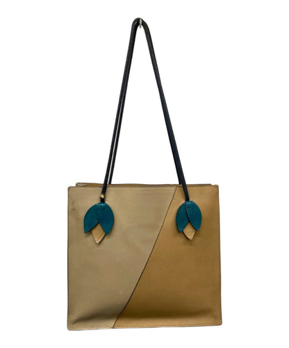 MIU MIU Hand Bag Tote Purse Leather Brown Beige Authentic