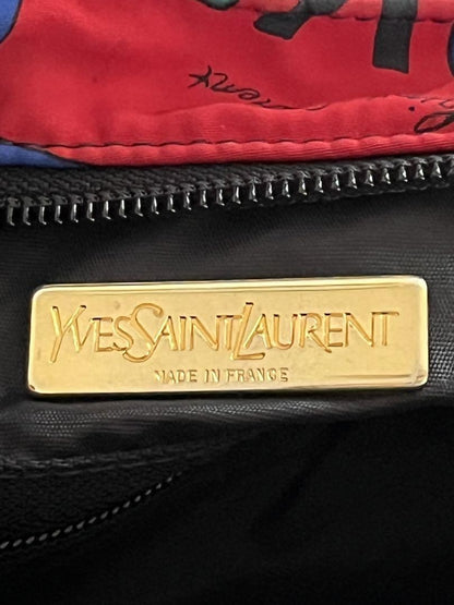 Saint Laurent Hand Bag Tote Purse LOVE Nylon Black Multicolor Authentic