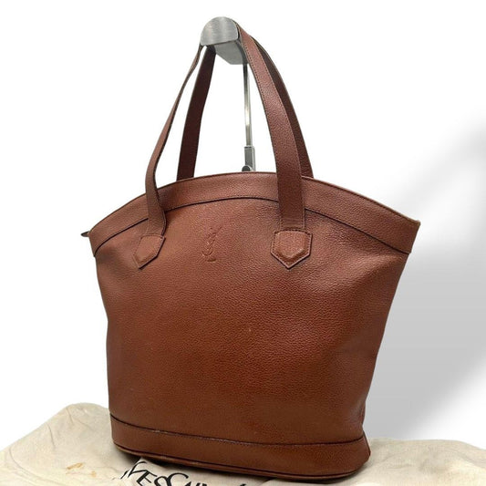 Saint Laurent Hand Bag Tote Purse YSL Cassandra Leather Brown Authentic