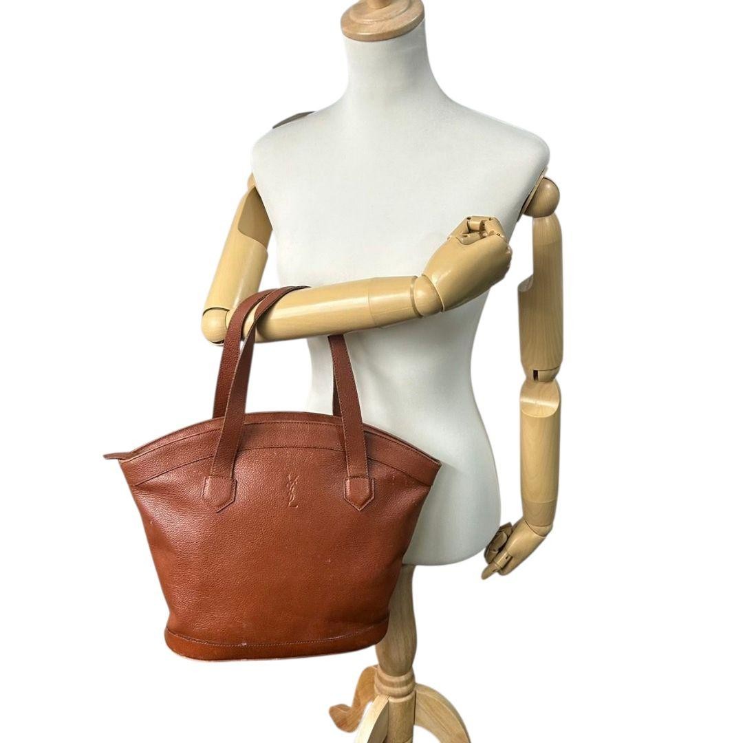 Saint Laurent Hand Bag Tote Purse YSL Cassandra Leather Brown Authentic