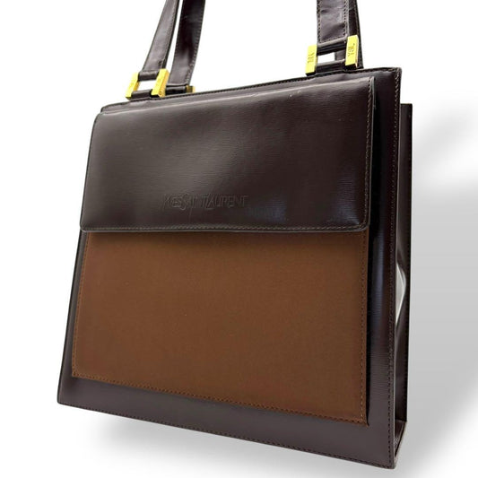 Saint Laurent Hand Bag Tote Purse Logo Leather Brown Authentic