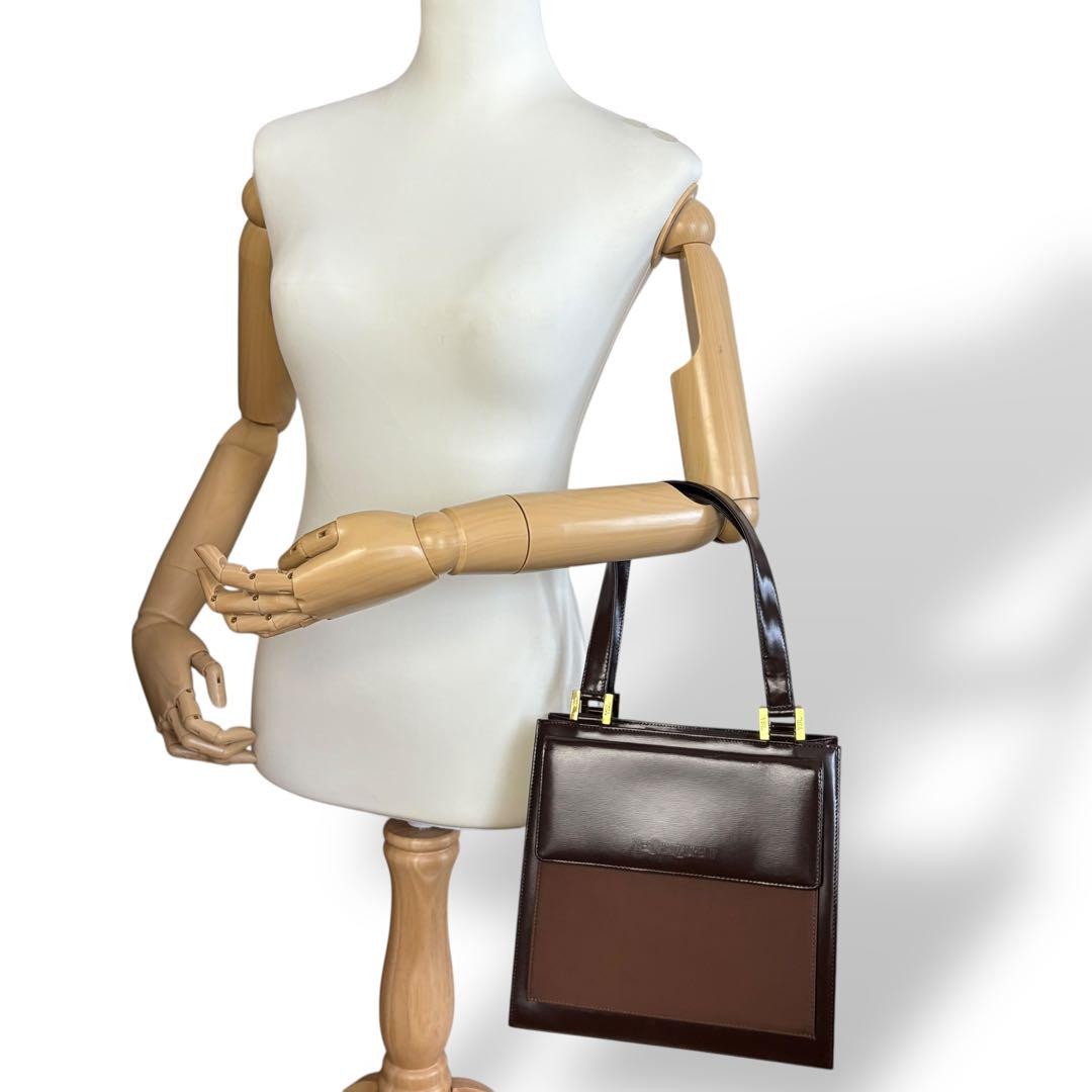Saint Laurent Hand Bag Tote Purse Logo Leather Brown Authentic