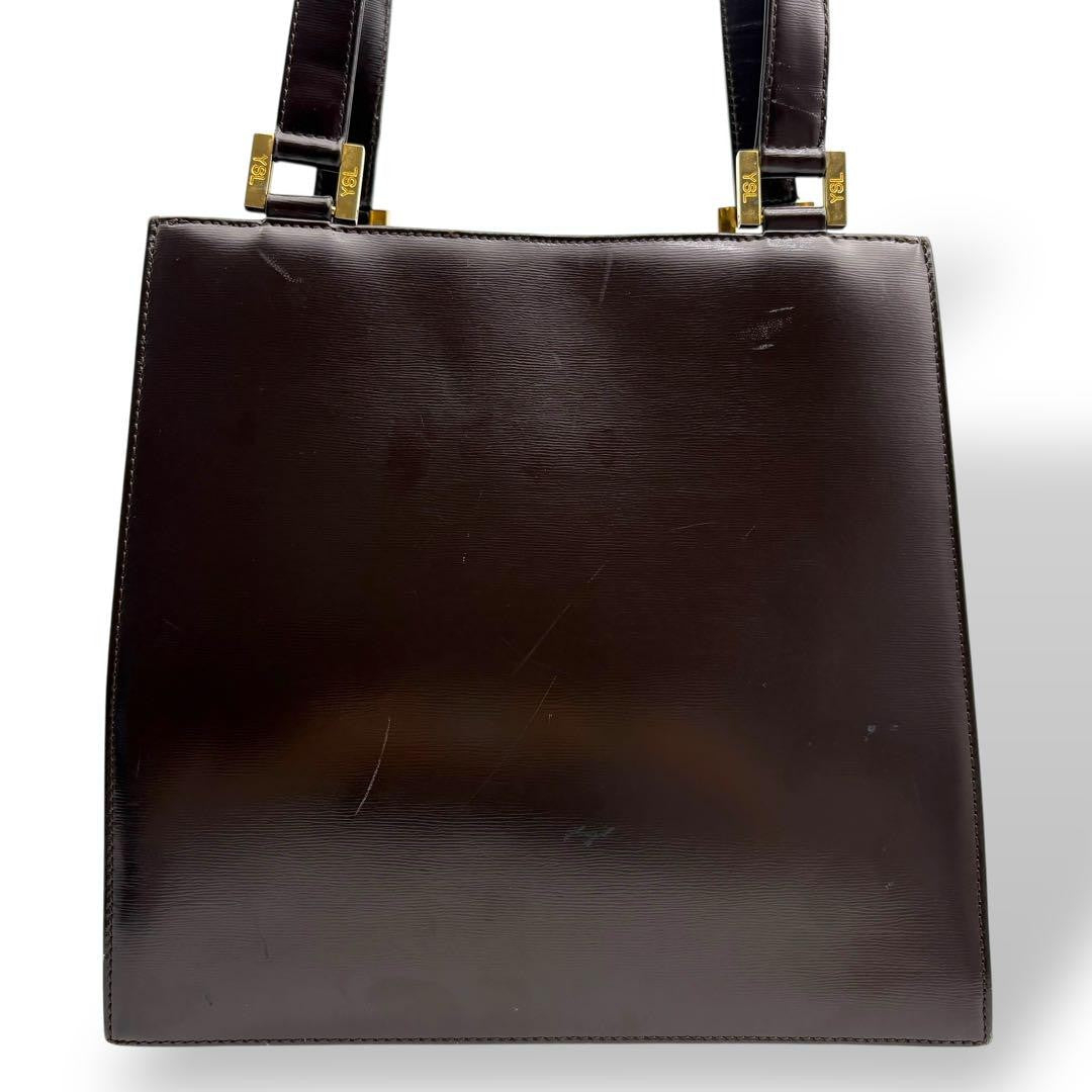 Saint Laurent Hand Bag Tote Purse Logo Leather Brown Authentic
