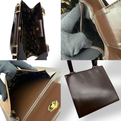 Saint Laurent Hand Bag Tote Purse Logo Leather Brown Authentic