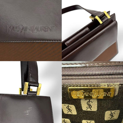 Saint Laurent Hand Bag Tote Purse Logo Leather Brown Authentic