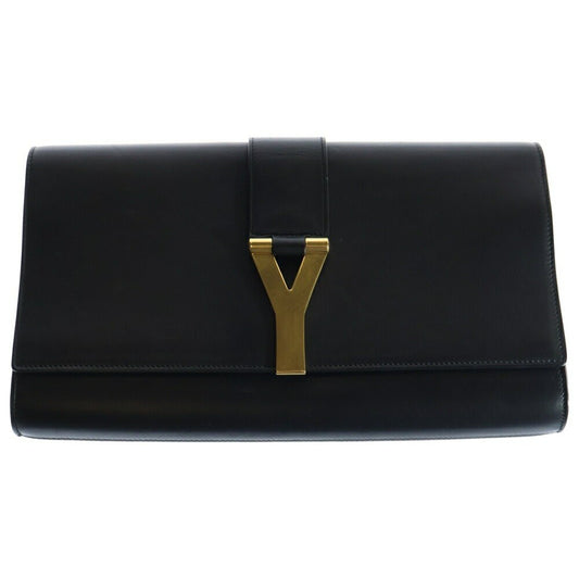 Saint Laurent Clutch Bag Second Bag Y Line Leather Black Authentic