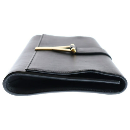 Saint Laurent Clutch Bag Second Bag Y Line Leather Black Authentic