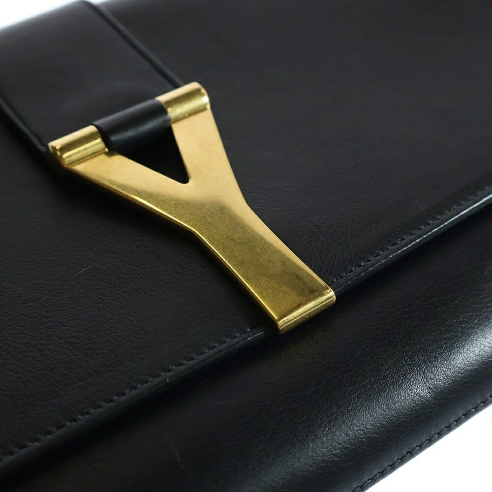 Saint Laurent Clutch Bag Second Bag Y Line Leather Black Authentic