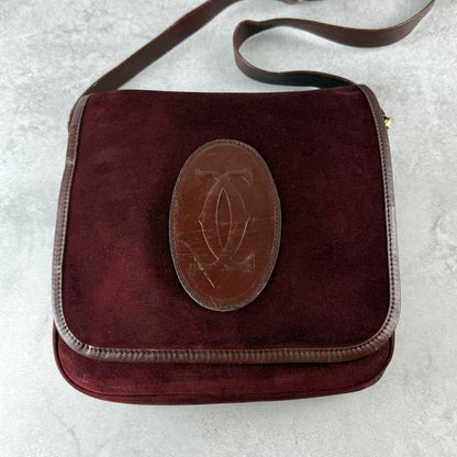 Cartier Shoulder Bag Purse Must Suede Leather Bordeaux Authentic