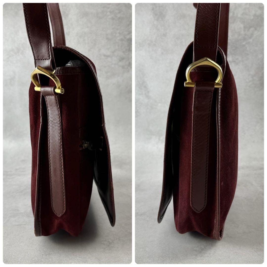Cartier Shoulder Bag Purse Must Suede Leather Bordeaux Authentic