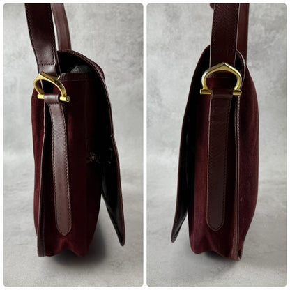 Cartier Shoulder Bag Purse Must Suede Leather Bordeaux Authentic