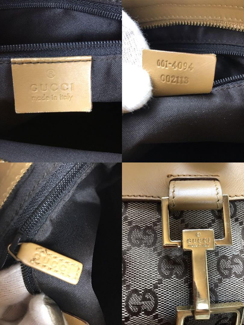 GUCCI Shoulder Bag Purse Sherry Line GG Canvas Leather Camel Beige Authentic