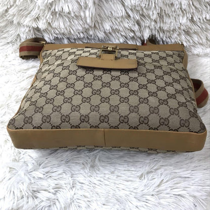 GUCCI Shoulder Bag Purse Sherry Line GG Canvas Leather Camel Beige Authentic
