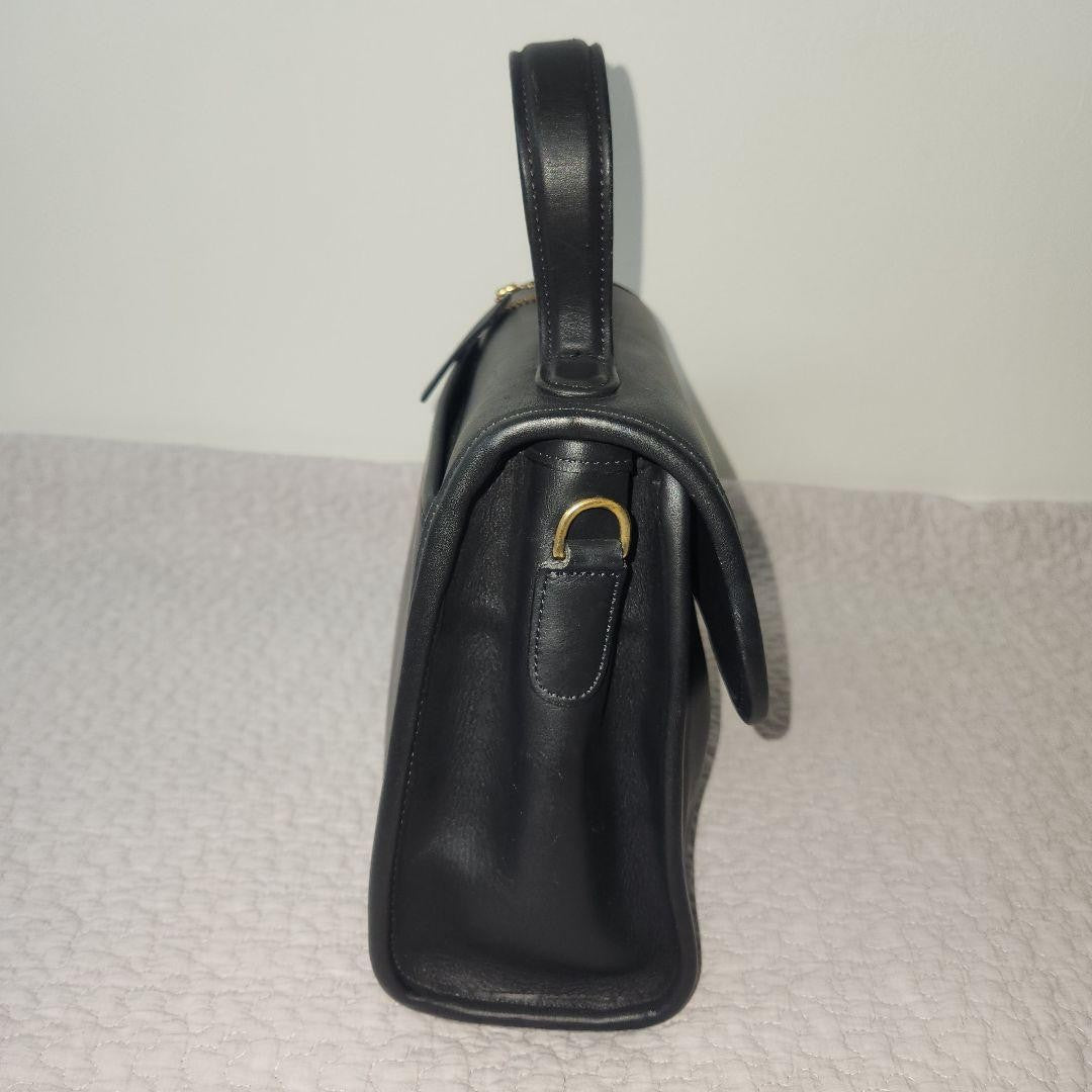 COACH Hand Bag Tote Purse Old Turn Lock Leather Black Authentic