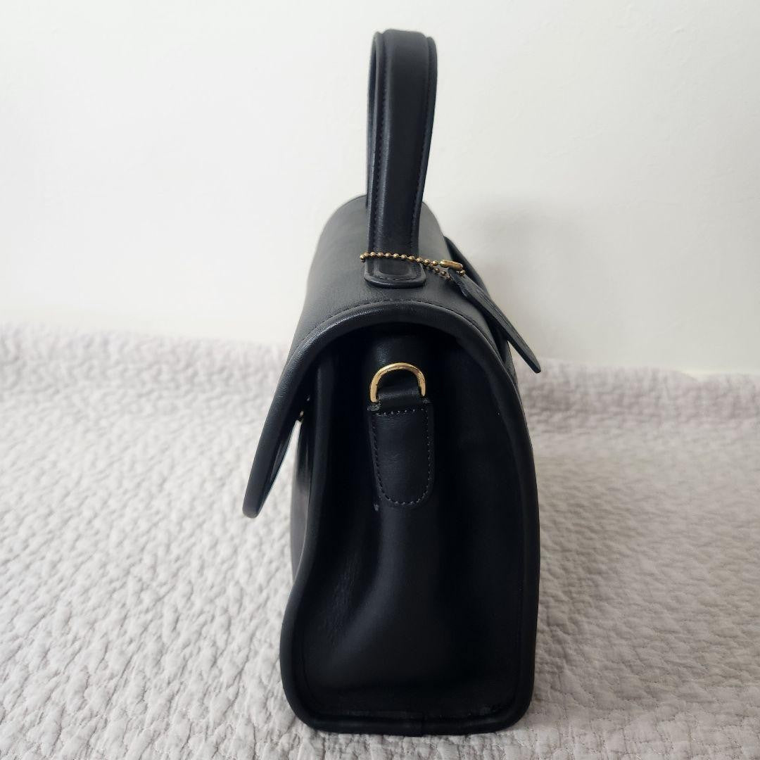 COACH Hand Bag Tote Purse Old Turn Lock Leather Black Authentic