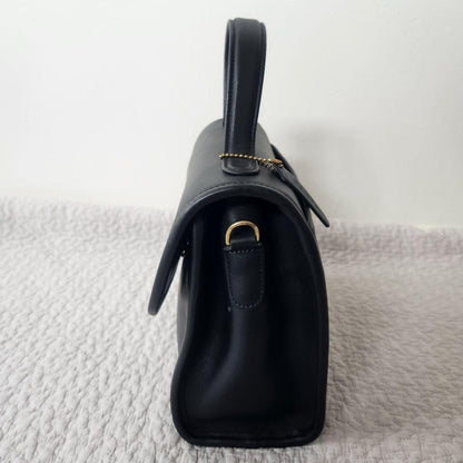 COACH Hand Bag Tote Purse Old Turn Lock Leather Black Authentic