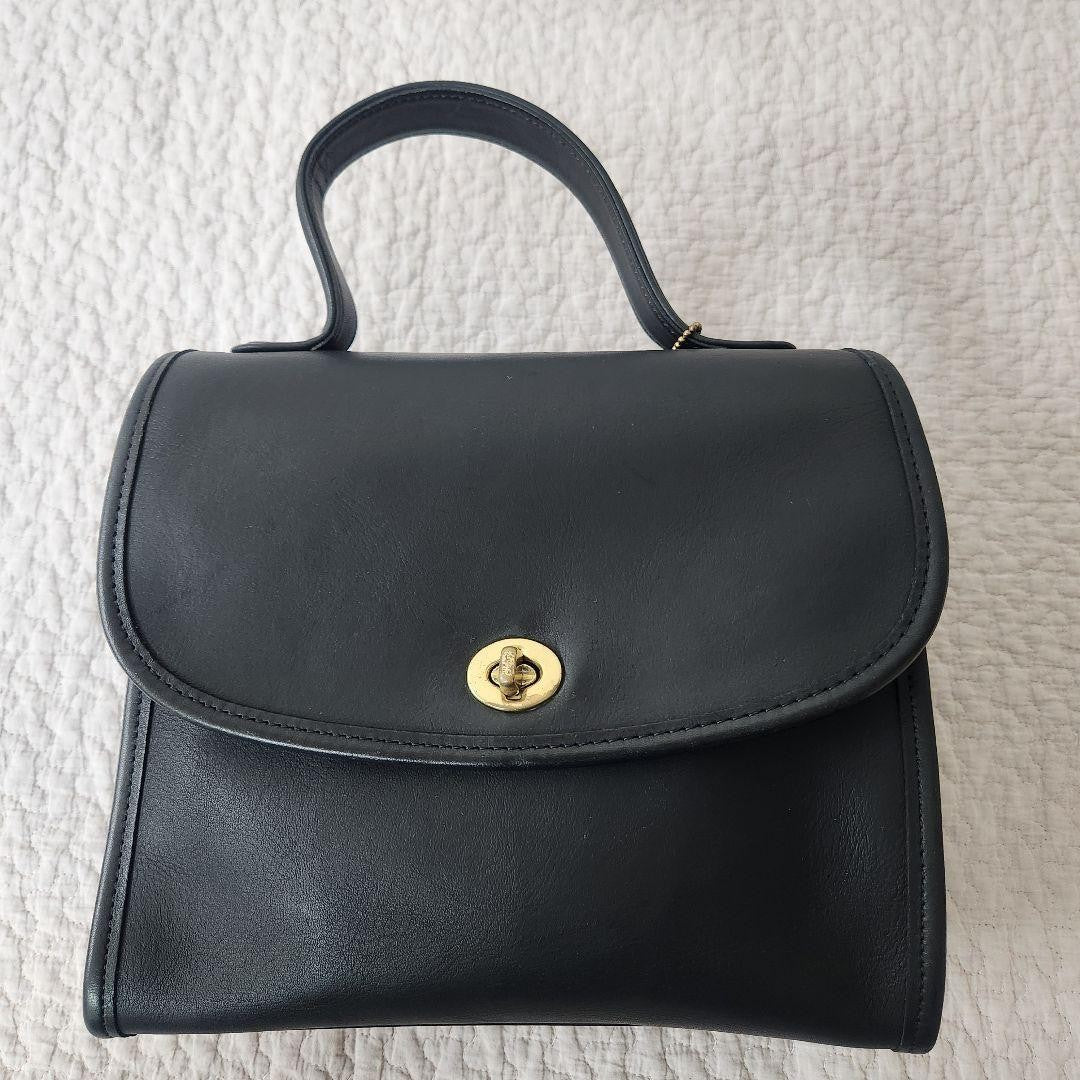 COACH Hand Bag Tote Purse Old Turn Lock Leather Black Authentic
