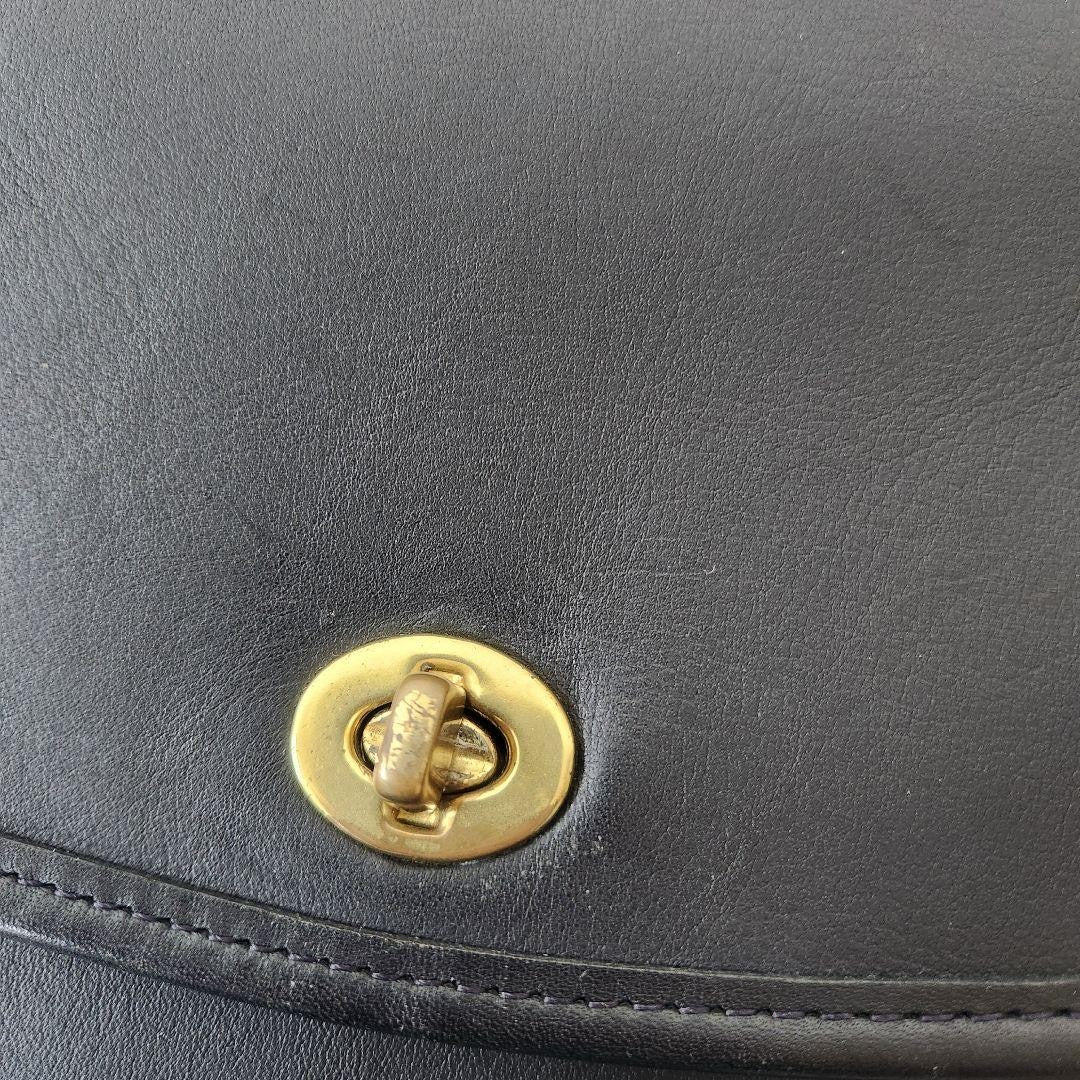 COACH Hand Bag Tote Purse Old Turn Lock Leather Black Authentic