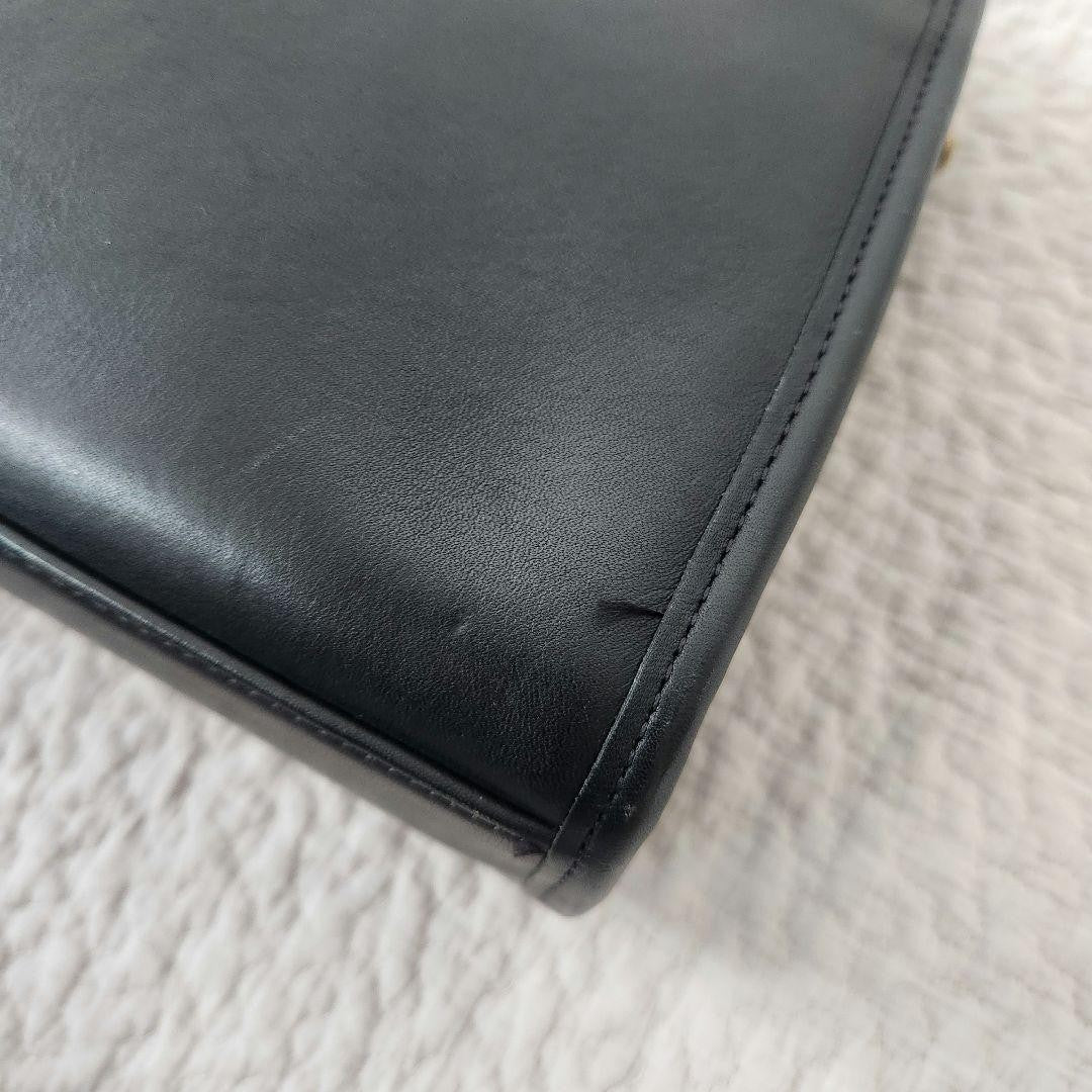 COACH Hand Bag Tote Purse Old Turn Lock Leather Black Authentic