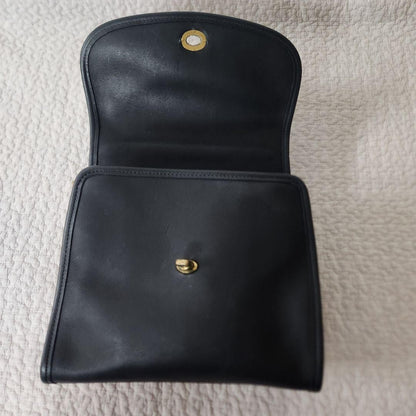 COACH Hand Bag Tote Purse Old Turn Lock Leather Black Authentic